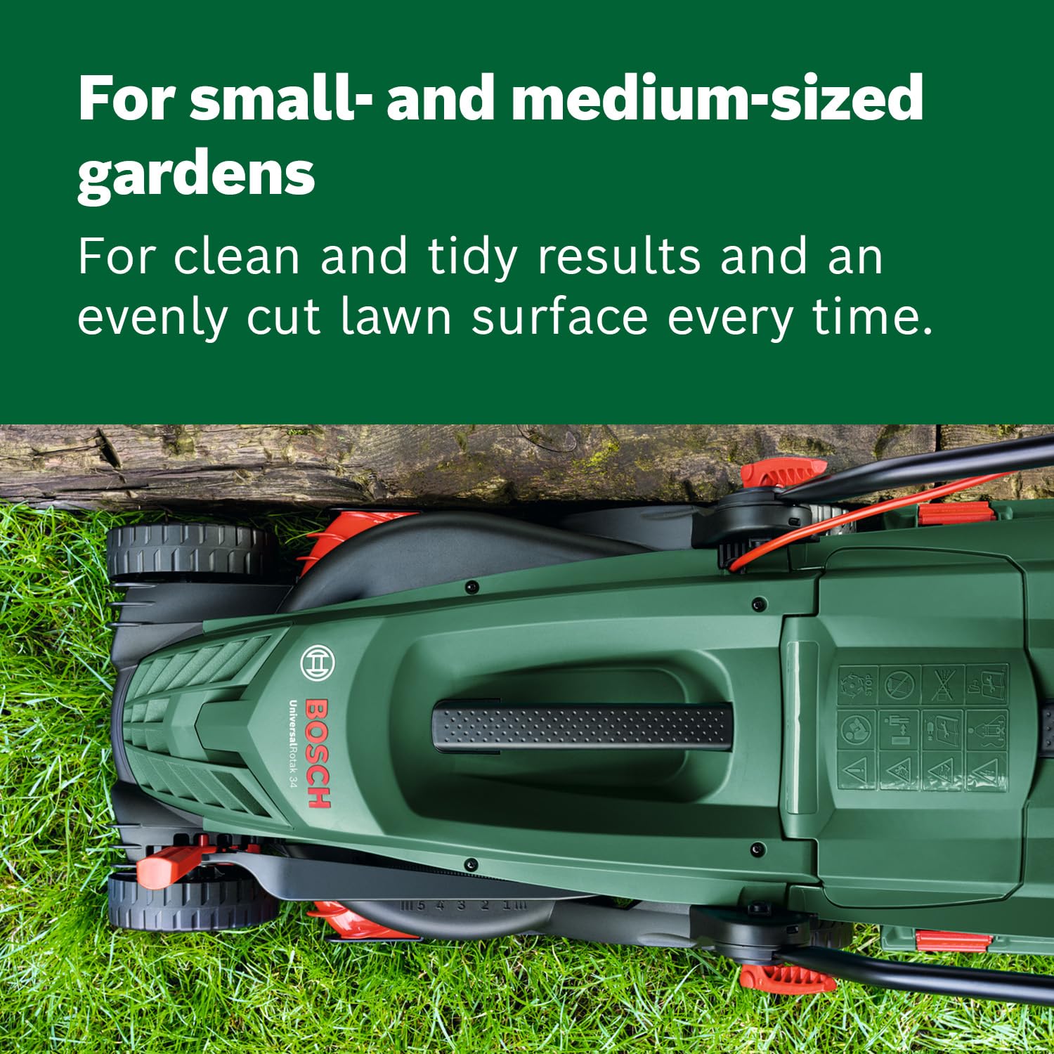 Bosch Corded Lawnmower UniversalRotak 34-410 (230 V, Cutting Width: 34 cm, 40-Litre Grass Box, with GrassCombs)