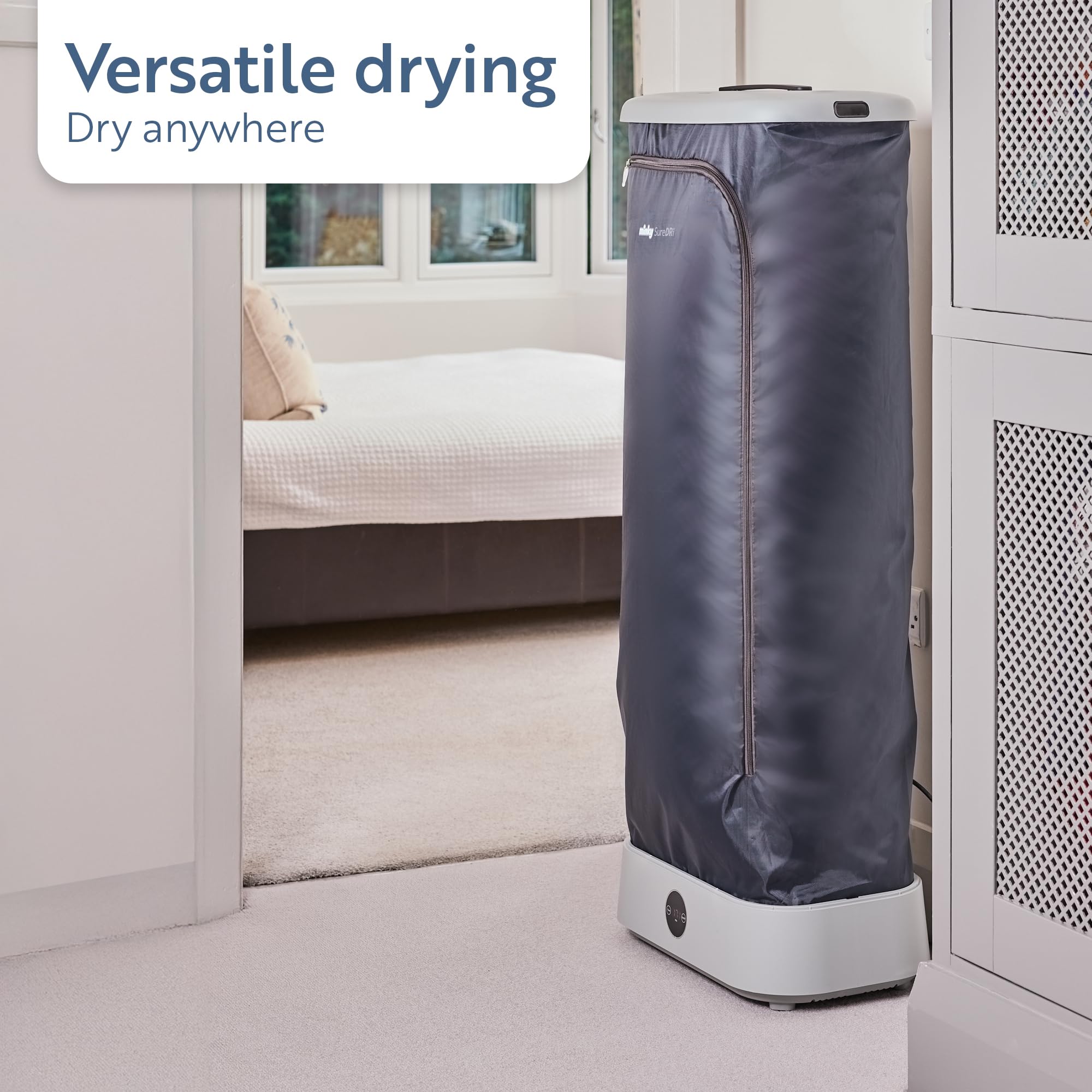 Minky SureDRI Compact Drying Pod, Portable Electric Clothes Dryer with Quiet Fan, 1.5M Cord, Up to 6 Hours Working time, Fast & Economical Drying, Holds Up to 10 Hangers, Low Running Costs