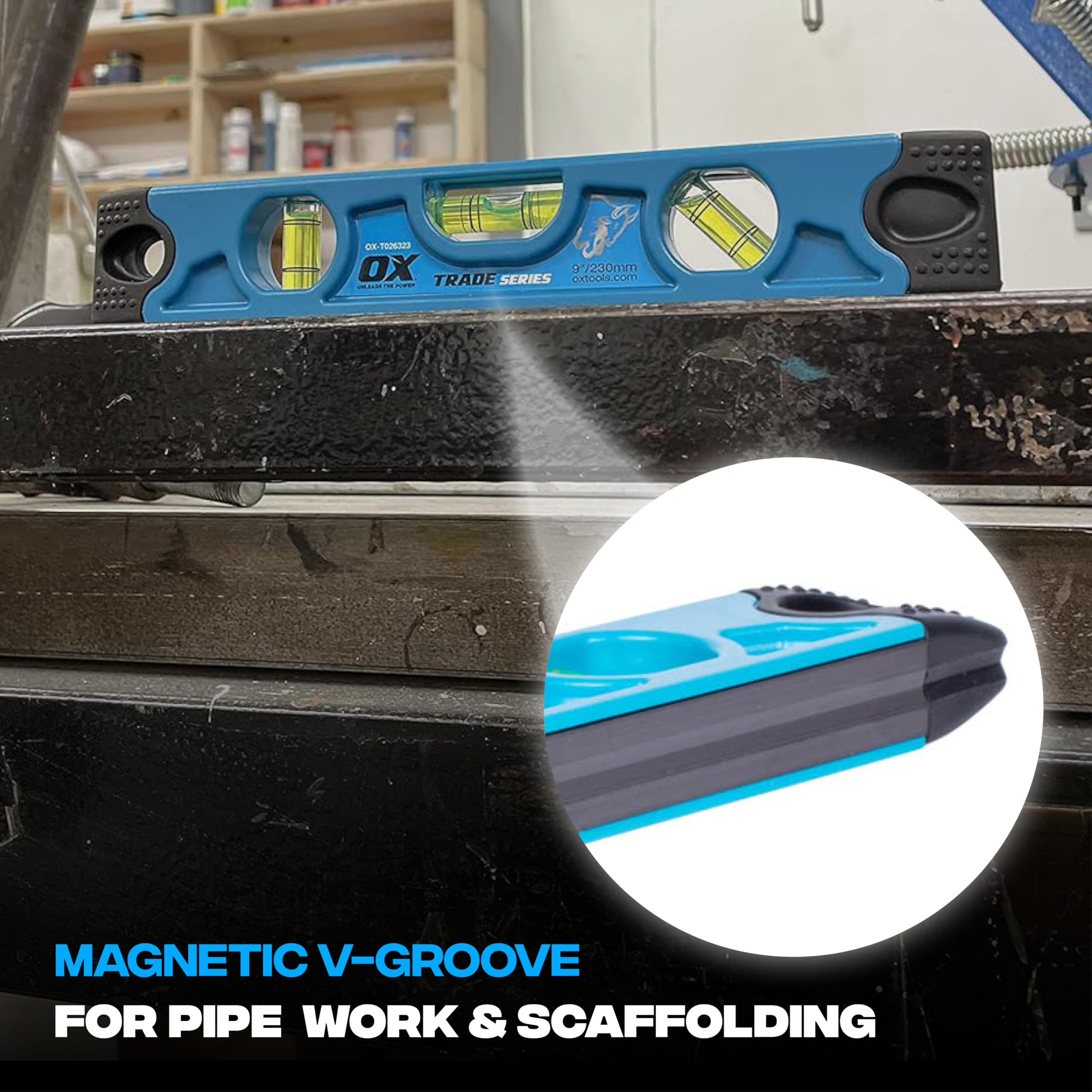 OX Spirit Level - Premium Trade Spirit Level - Industrial Grade Measurement Accuracy with 3 High-precision Vial (Accuracy 0.5 mm/m) - Blue - 600/1200/1800/230 mm