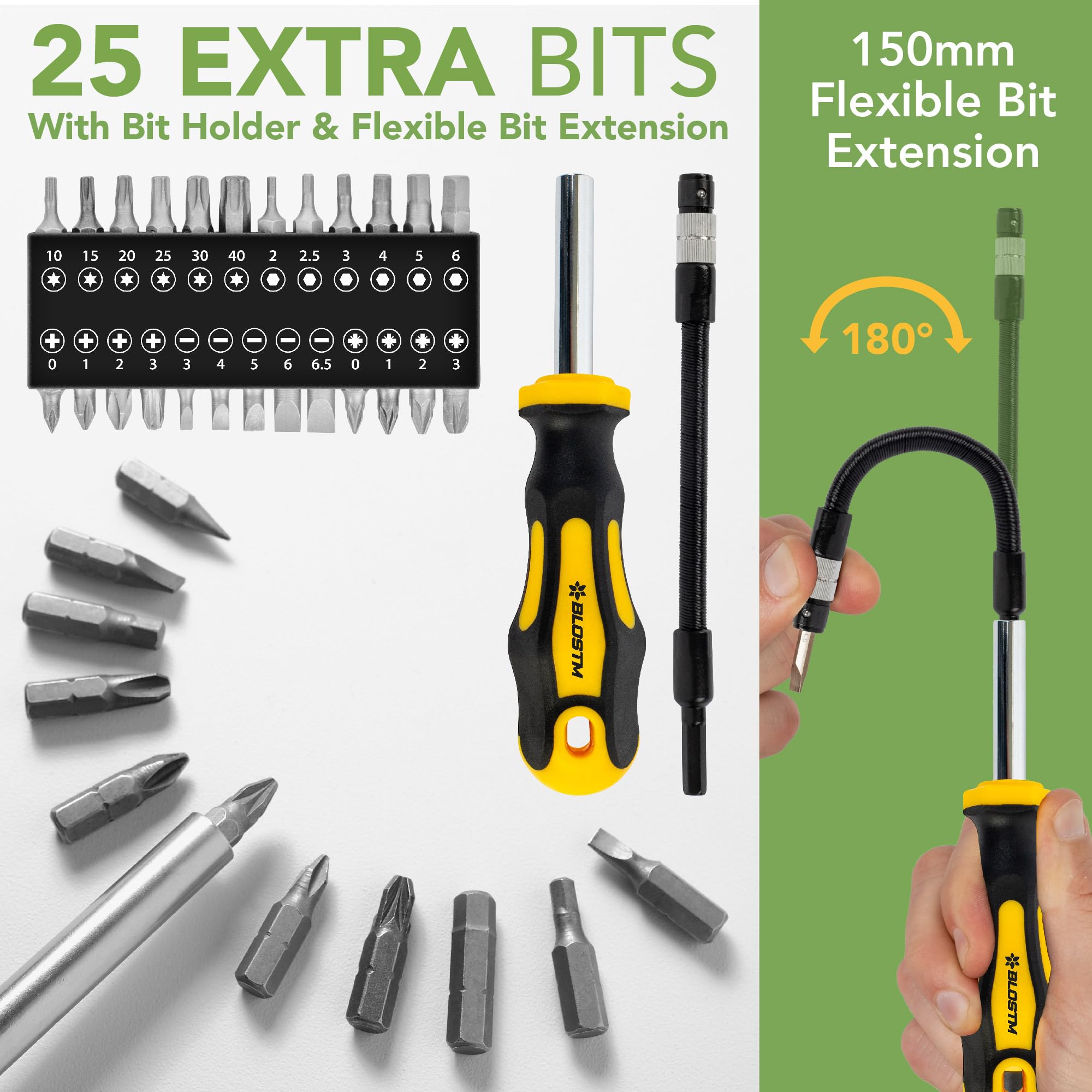 BLOSTM Premium Magnetic Screwdriver Set - 42pcs Screwdrivers with Magnetic Tips & Comfort Grip, Cross-Head, Flat Heads & Heavy Duty Storage Case - Precision Screwdriver Set - 42PCS