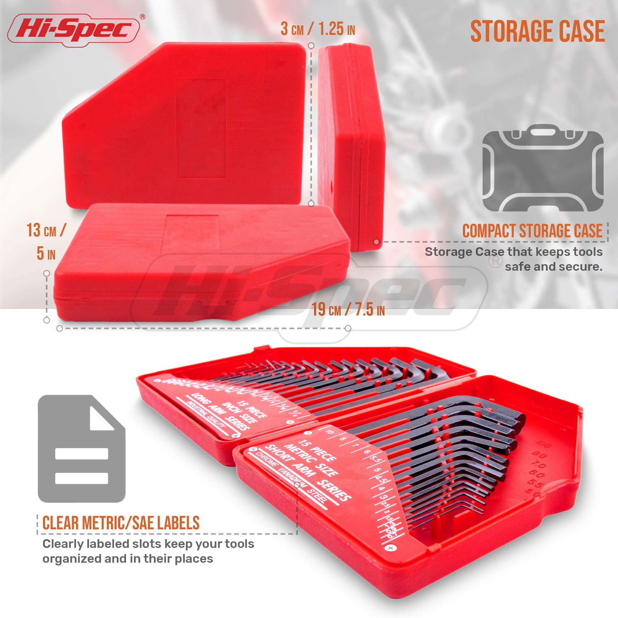 Hi-Spec 30pc Imperial & Metric Hex Allen Key Wrench Folding Set with Small & Large Sizes. Includes Mini 0.035” Up to Long 10mm