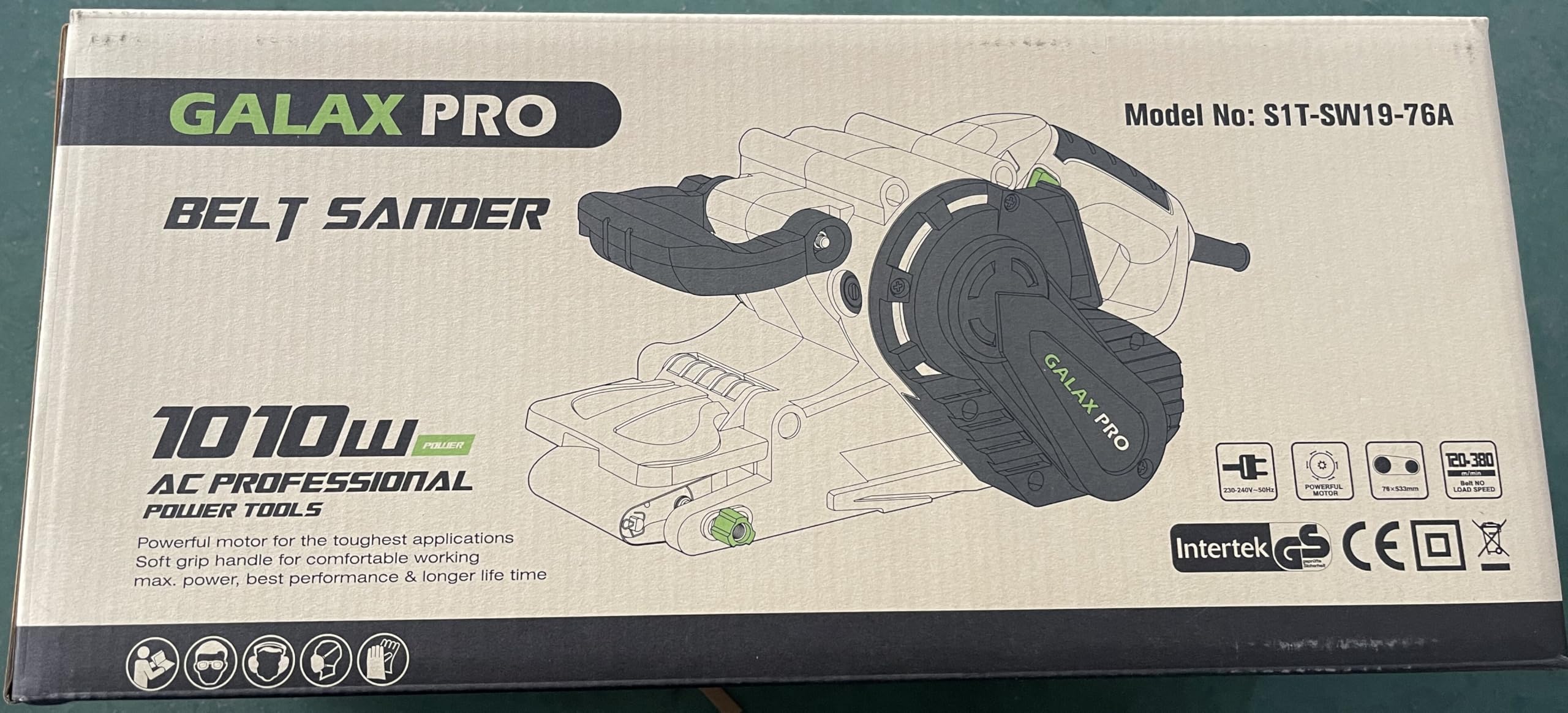 GALAX PRO 1010W Belt Sander, 120-380 RPM Variable Speed Settings, Dust Bag，5 Sanding Belts(76x533 MM)