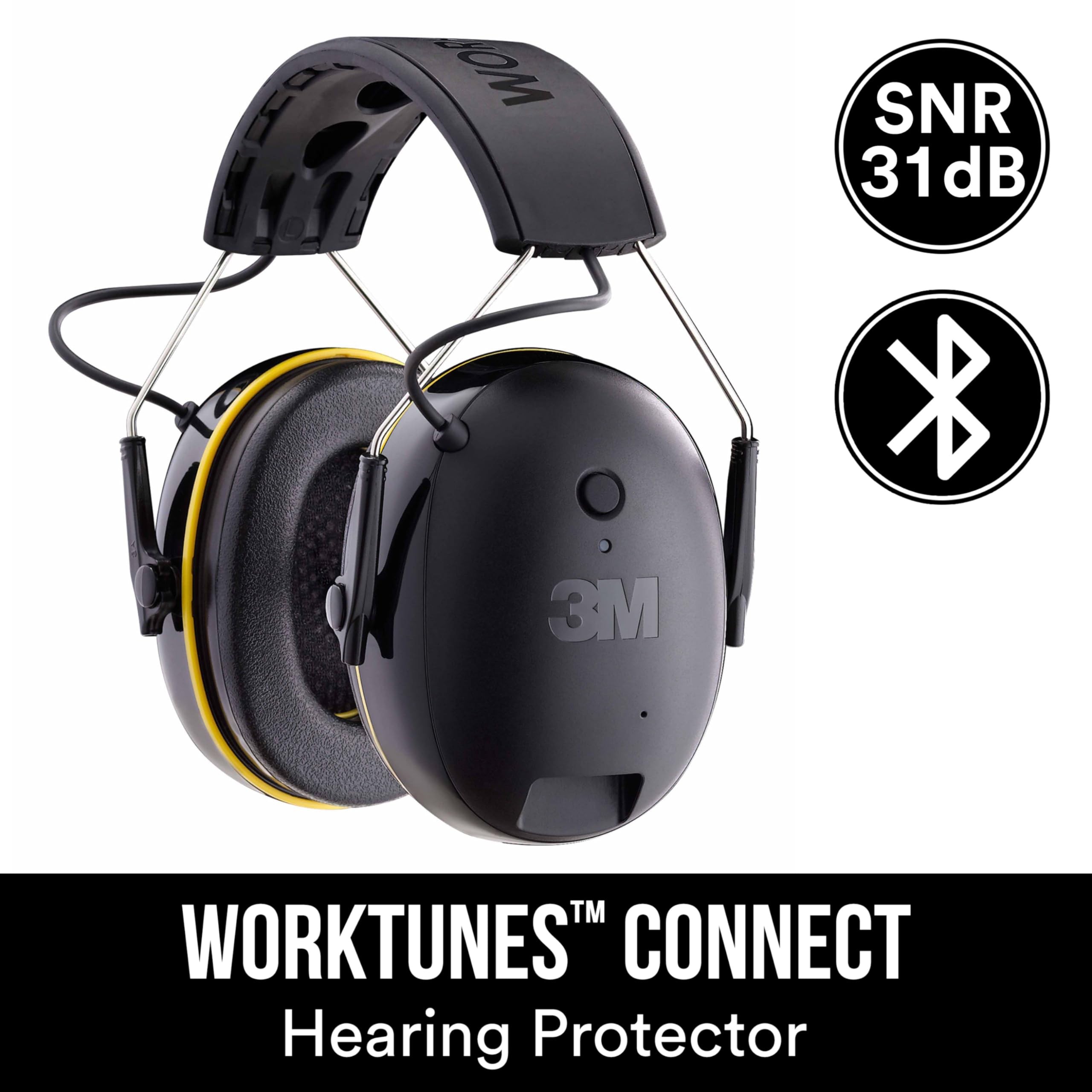 3M WorkTunes Connect, Bluetooth Ear Defenders Wireless, 90543EC1, Hearing Protector Earmuffs, Connect your Mobile Phone, 30+ hours battery life, Rechargeable, (94-105 dB), Black, 4.02x7.44x5.91