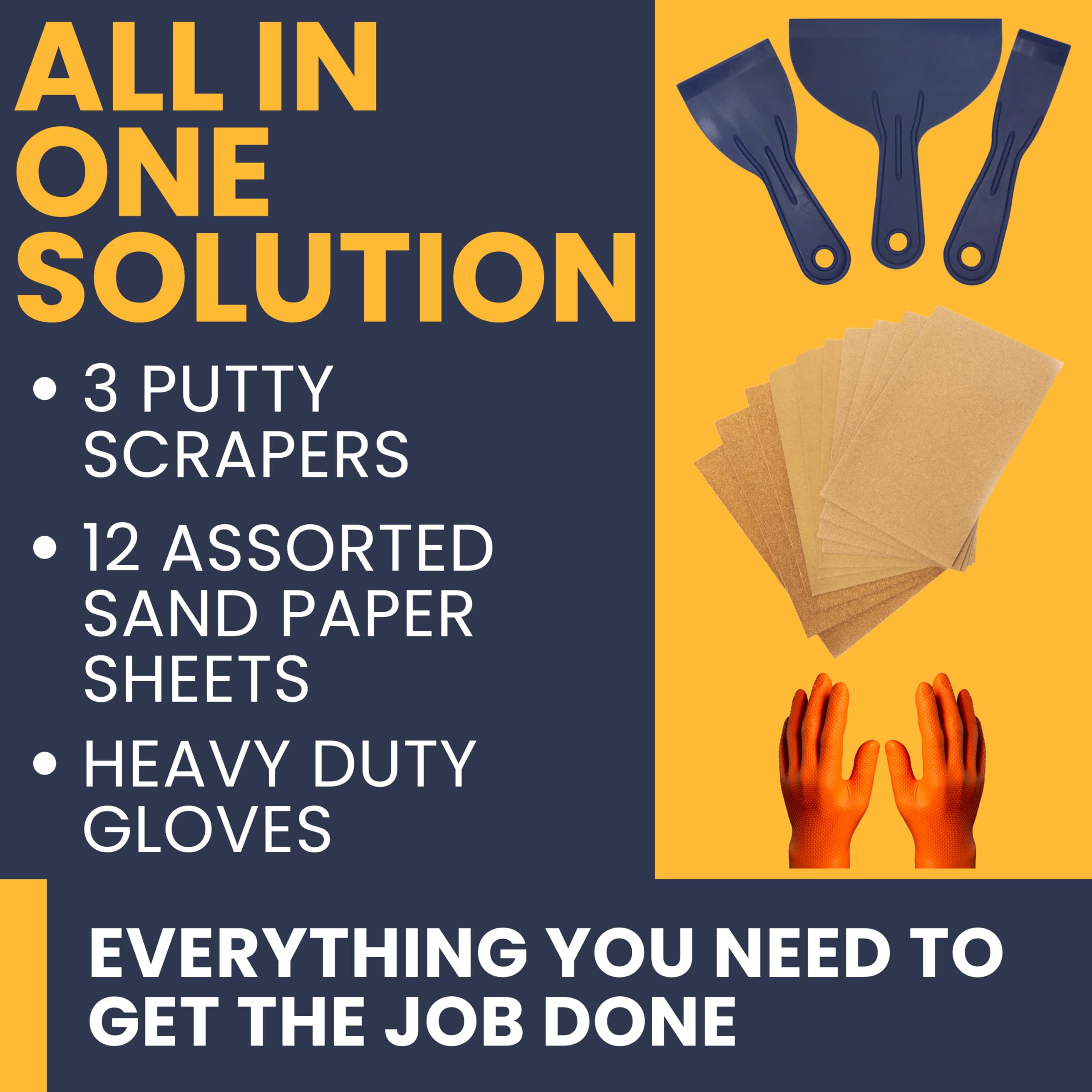Wall Repair Kit With 1.4kg Ready Mixed Filler for Walls Holes & Gaps | 12 Assorted Sand Paper, Gloves & Plastic Filling Tools | Plaster & Wood Filler