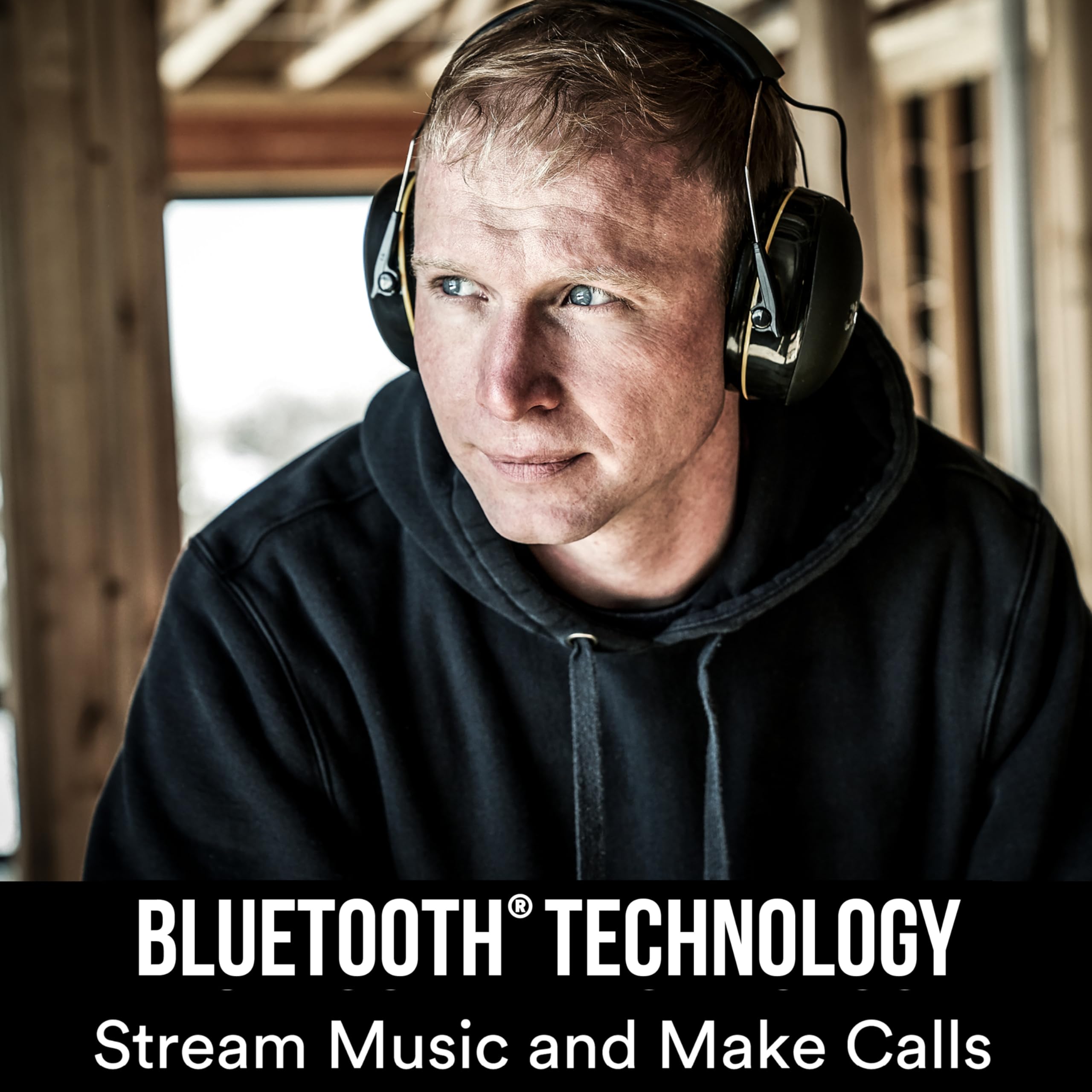 3M WorkTunes Connect, Bluetooth Ear Defenders Wireless, 90543EC1, Hearing Protector Earmuffs, Connect your Mobile Phone, 30+ hours battery life, Rechargeable, (94-105 dB), Black, 4.02x7.44x5.91