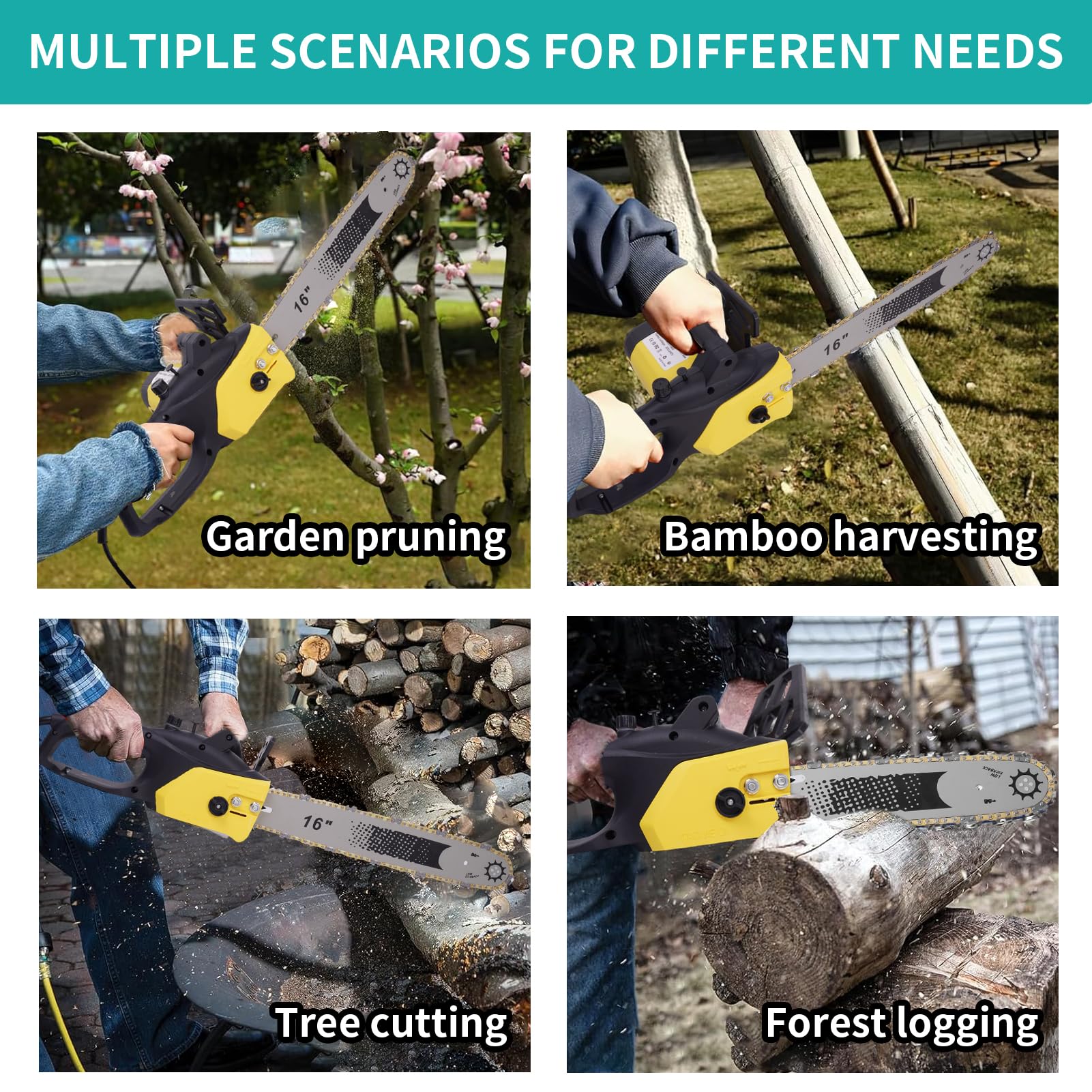 Electric Chainsaw, 2500W Powerful Electric Chainsaw,16" Portable Corded Chain Saw with 1.5m Power Cable, 4500rpm Chain Saw for Garden Tree Pruning, 10m/s Chain Speed Auto Chain Lubrication to Cut Wood