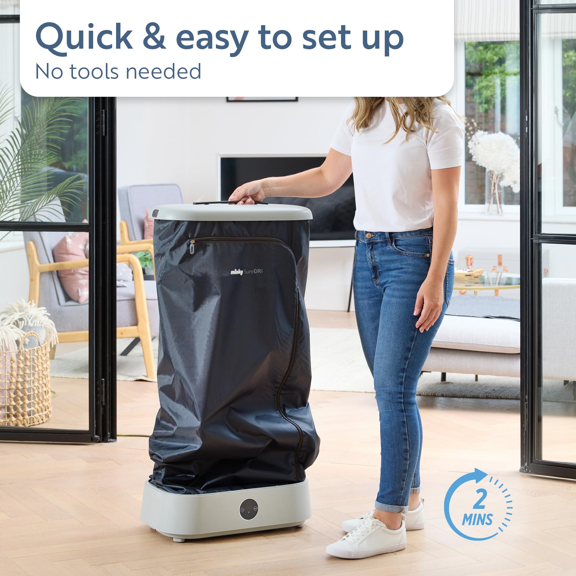 Minky SureDRI Compact Drying Pod, Portable Electric Clothes Dryer with Quiet Fan, 1.5M Cord, Up to 6 Hours Working time, Fast & Economical Drying, Holds Up to 10 Hangers, Low Running Costs