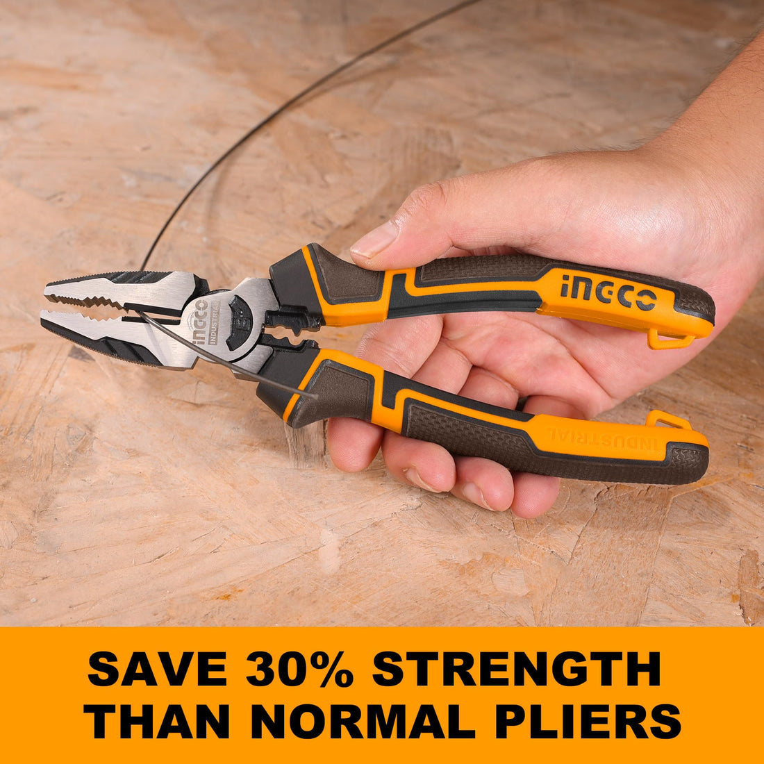 INGCO 3 pcs High Leverage Pliers Set 8" Combination Pliers 7" Diagonal Cutting Plier 6" Long Nose Plier HKHLPS2831