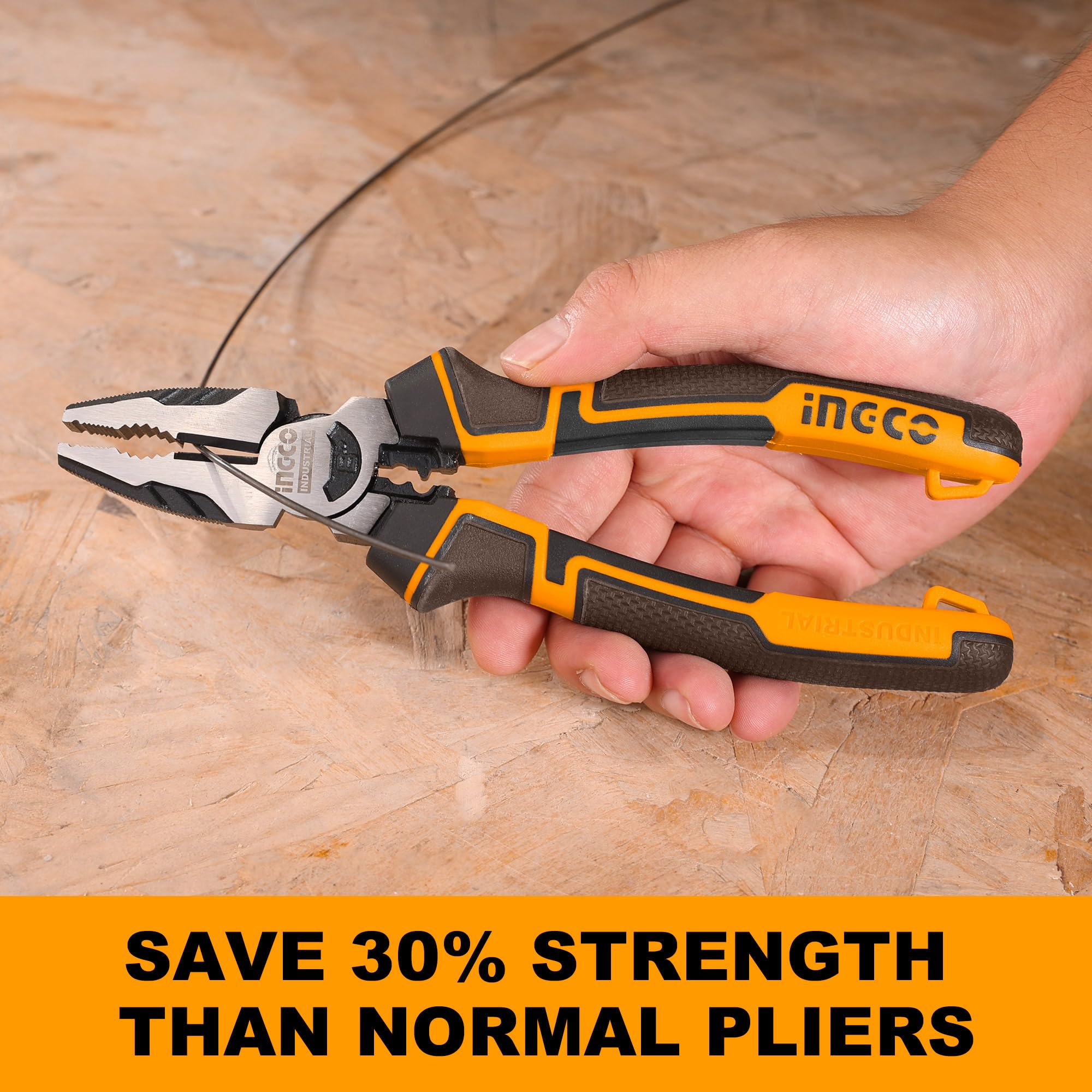 INGCO 3Pcs High Leverage Pliers Set, 8" Combination Pliers and 7" Diagonal Cutting Plier and 6" Long Nose Plier HKHLPS2831