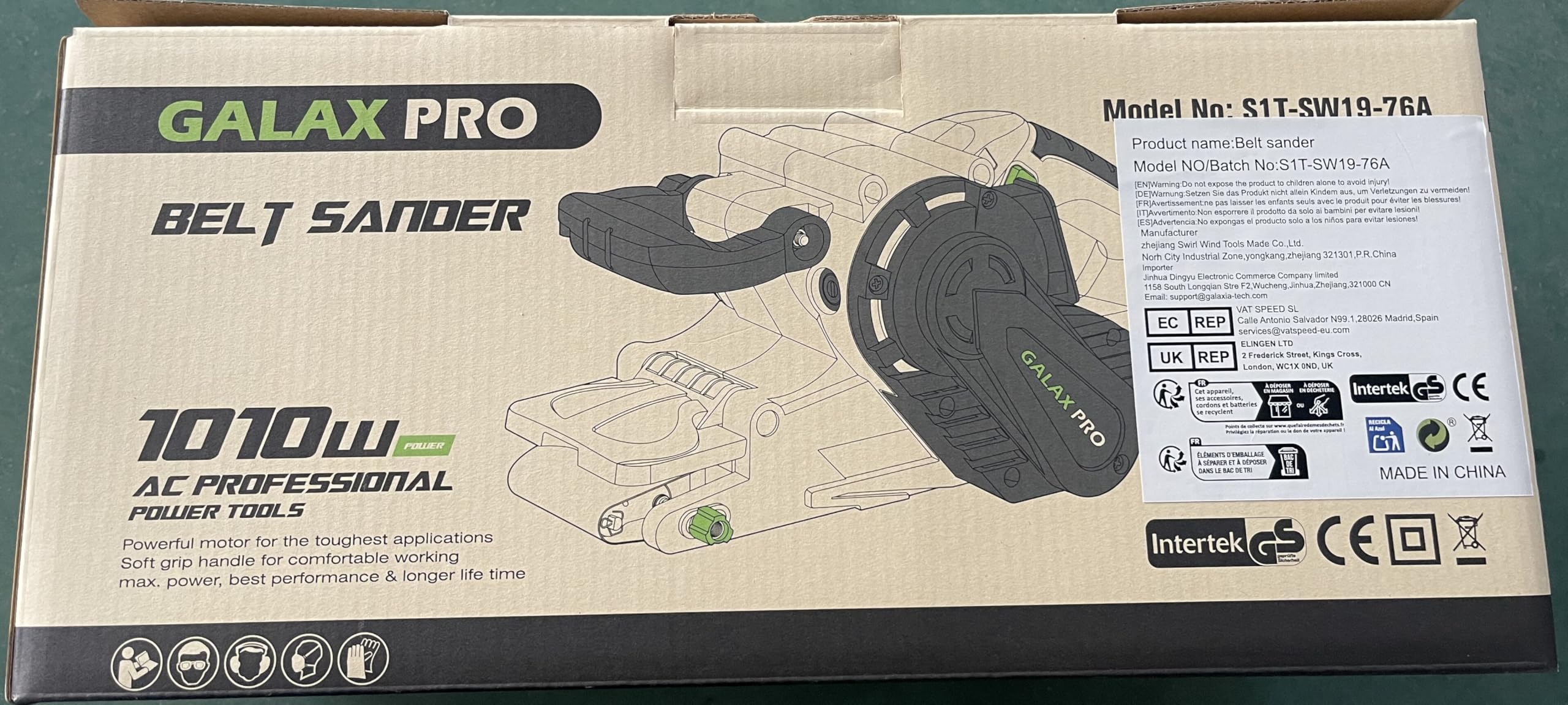 GALAX PRO 1010W Belt Sander, 120-380 RPM Variable Speed Settings, Dust Bag，5 Sanding Belts(76x533 MM)