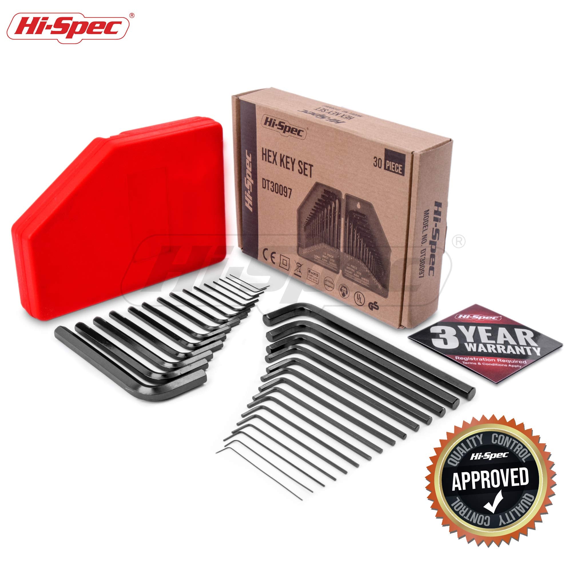 Hi-Spec 30pc Imperial & Metric Hex Allen Key Wrench Folding Set with Small & Large Sizes. Includes Mini 0.035” Up to Long 10mm