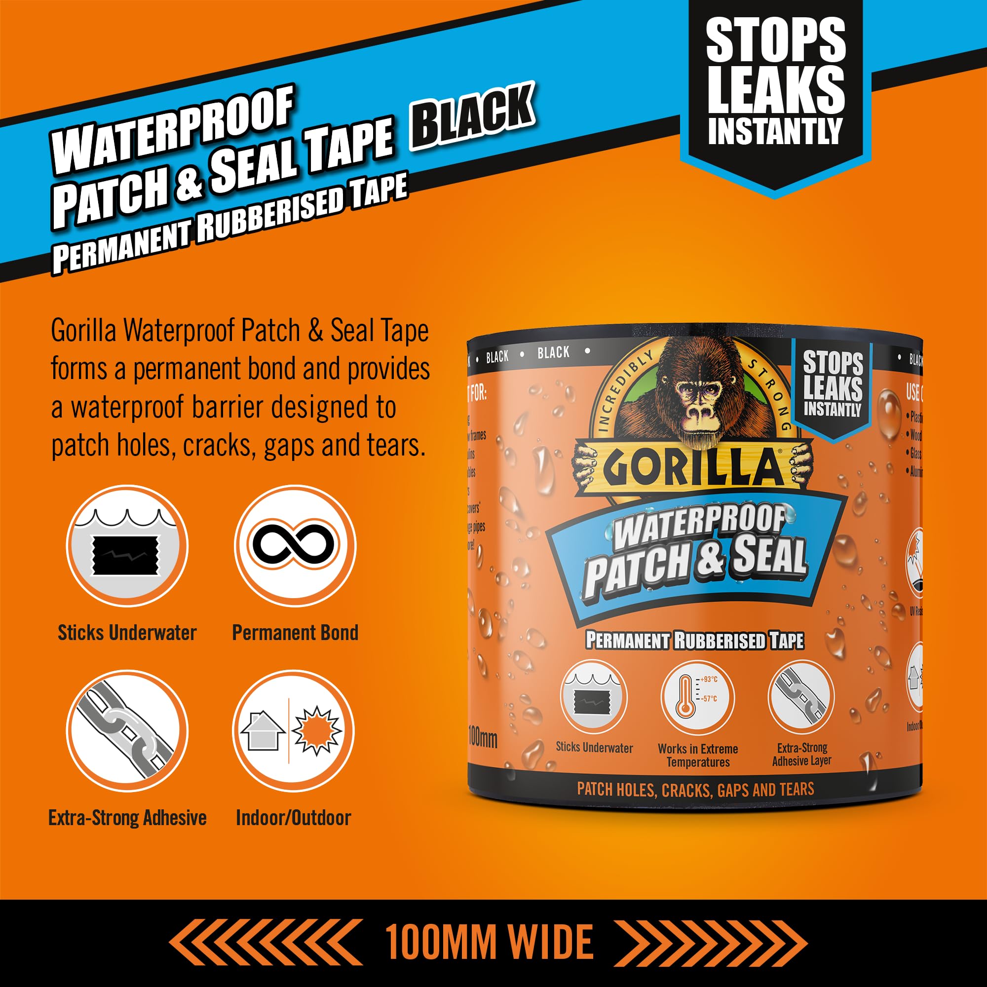 Gorilla Waterproof Patch & Seal Tape Black 3m