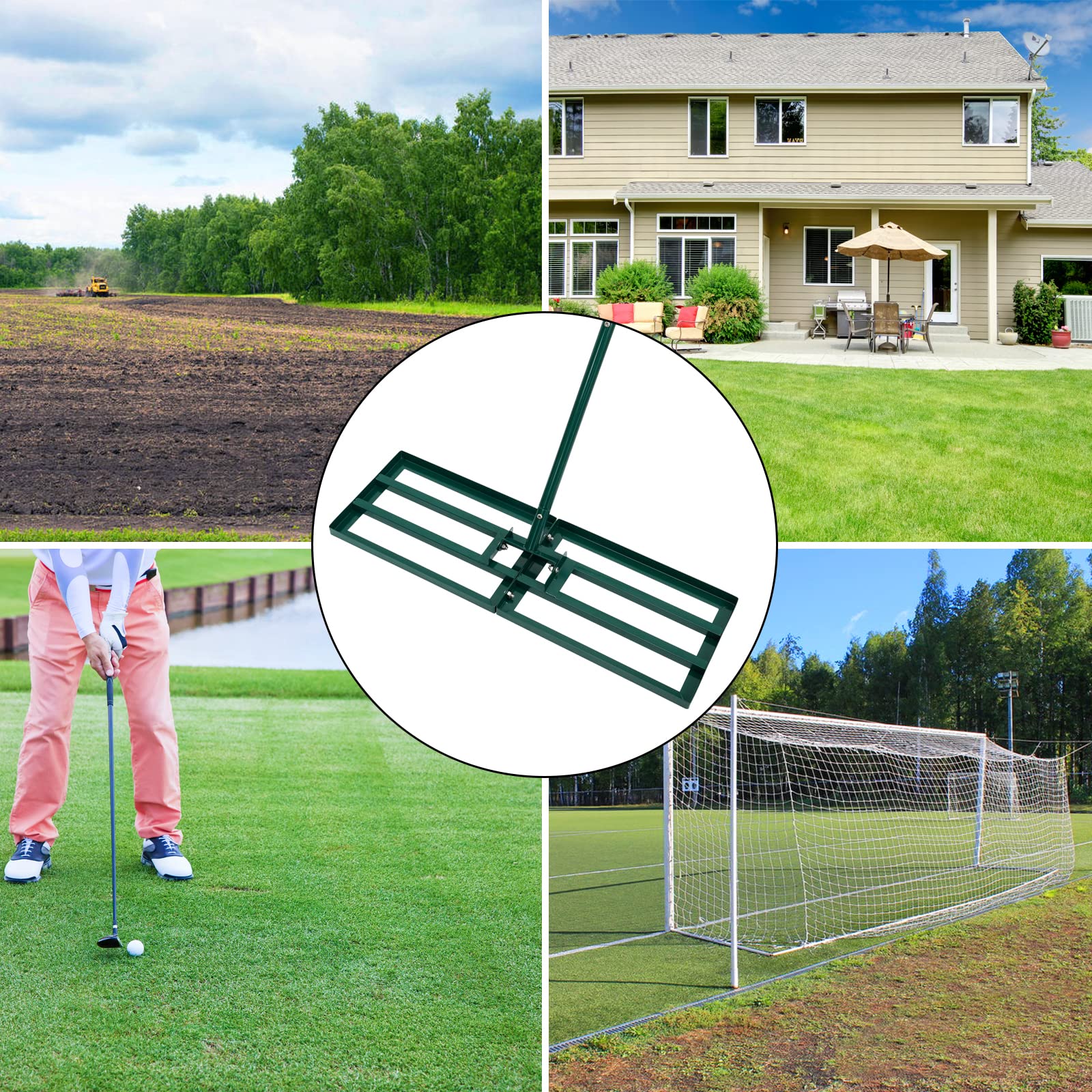 Signstek Lawn Leveling Rake, Stainless Steel Lawn Leveler with 30” x 10” Ground Plate, 76.7” Adjustment Long Handle, Level Lawn Tool for Grass, Golf Field, Garden, Level Soil