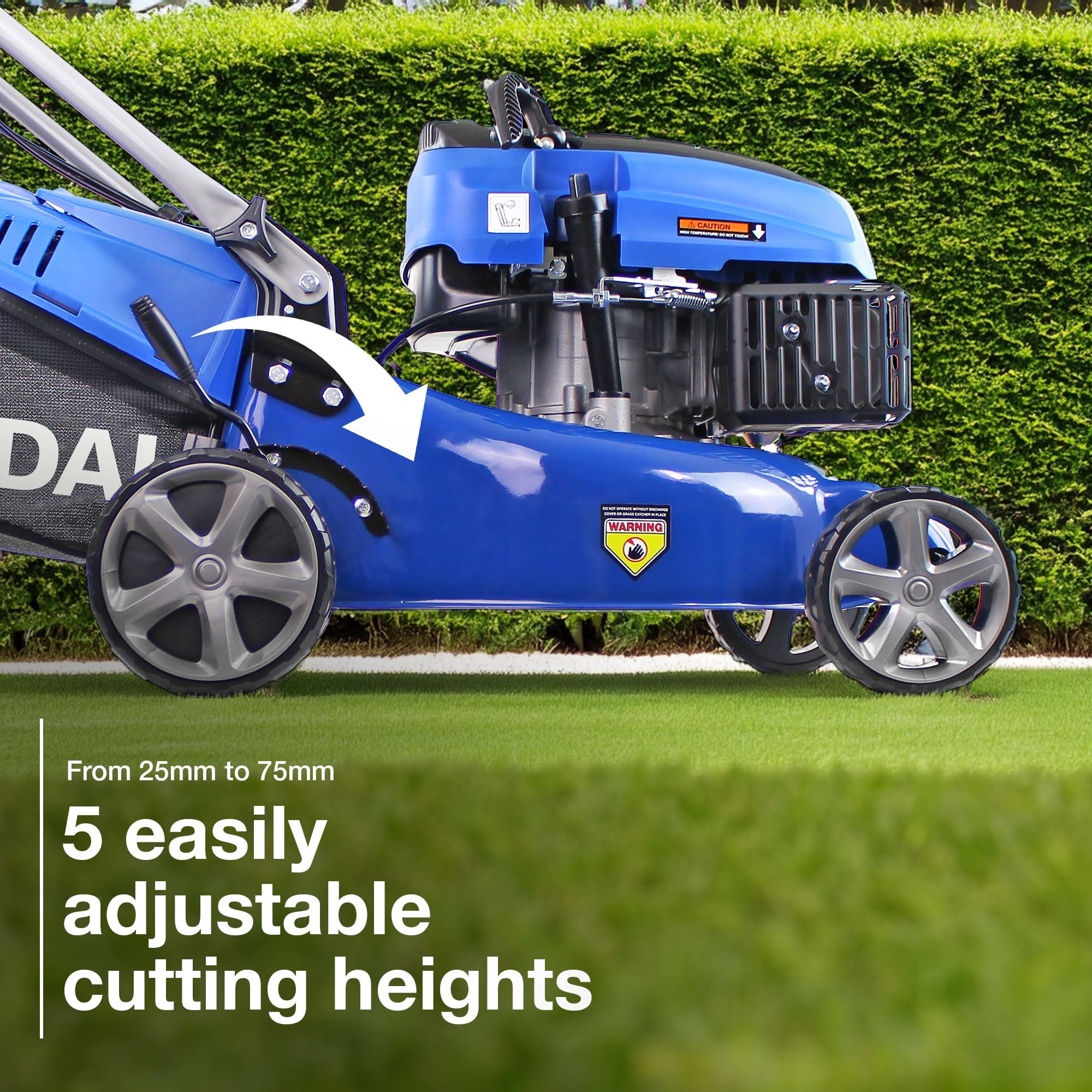 Hyundai Petrol Self Propelled Lawnmower, 17"/43cm 139cc, Recoil Pull Start, 5 Adjustable Cutting Heights, Large 45l Grass Collector Bag, Foldable Handles, 3 Year Warranty,