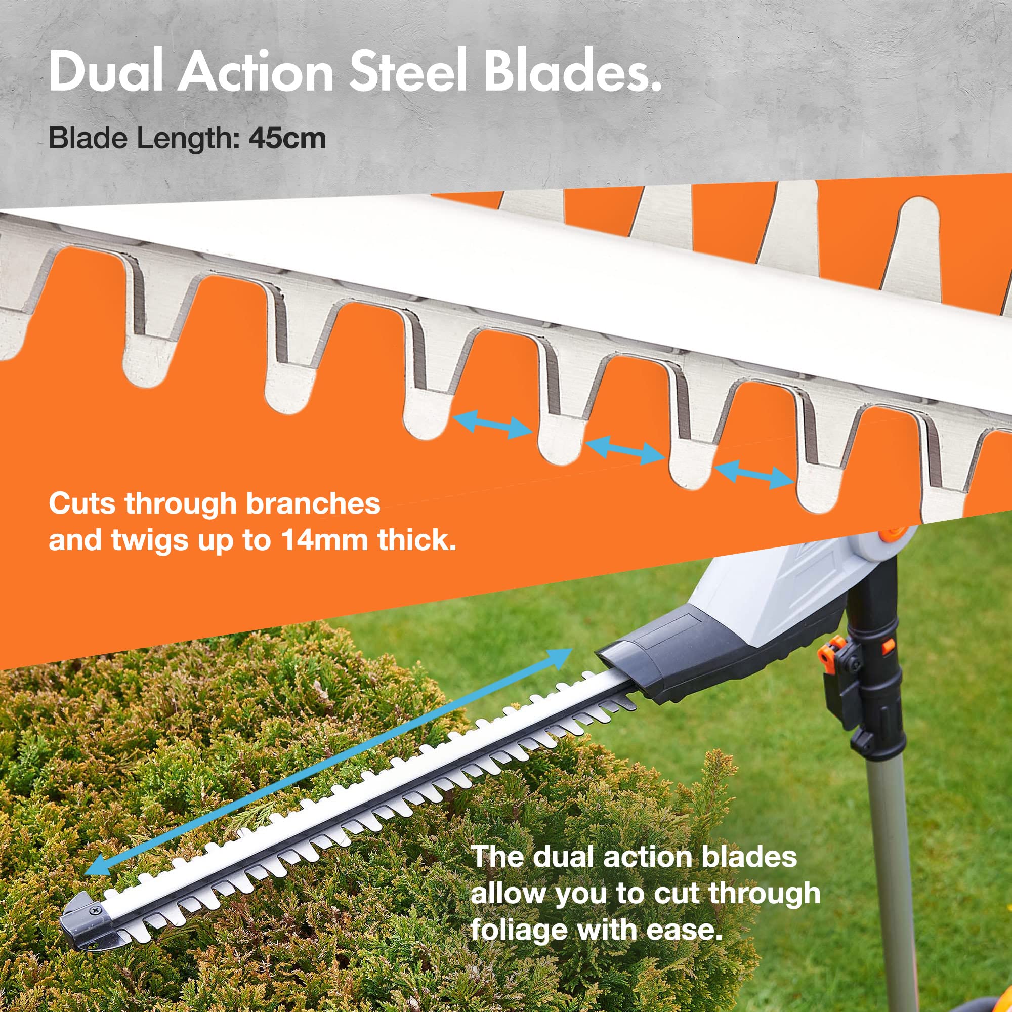 VonHaus Pole Hedge Trimmer Cordless – Long Reach Telescopic Extendable Cutter for Hedges, Bushes, Branches, Shrubs – 20V Battery, Charger, Shoulder Strap, 135° Adjustable Head, Dual Action Blades