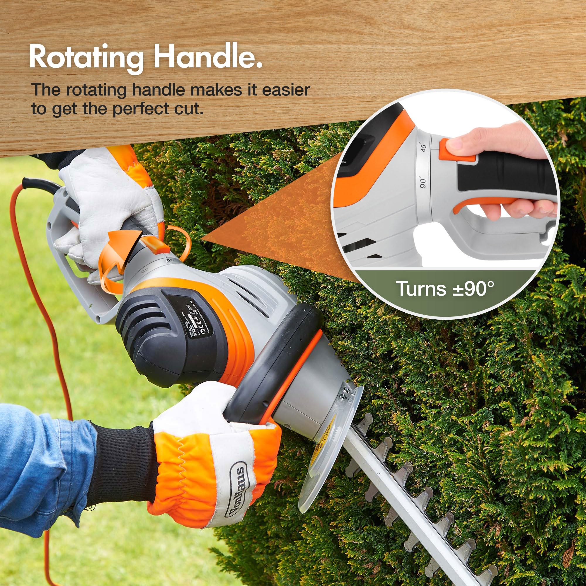 VonHaus Hedge Trimmer 710W – Electric Lightweight Cutter for Hedges, Branches, Shrubs, Twigs – Comes with Blade Cover, 10m Cable, 61cm Blade, Rotating Handle, 2 Stage Safety Trigger