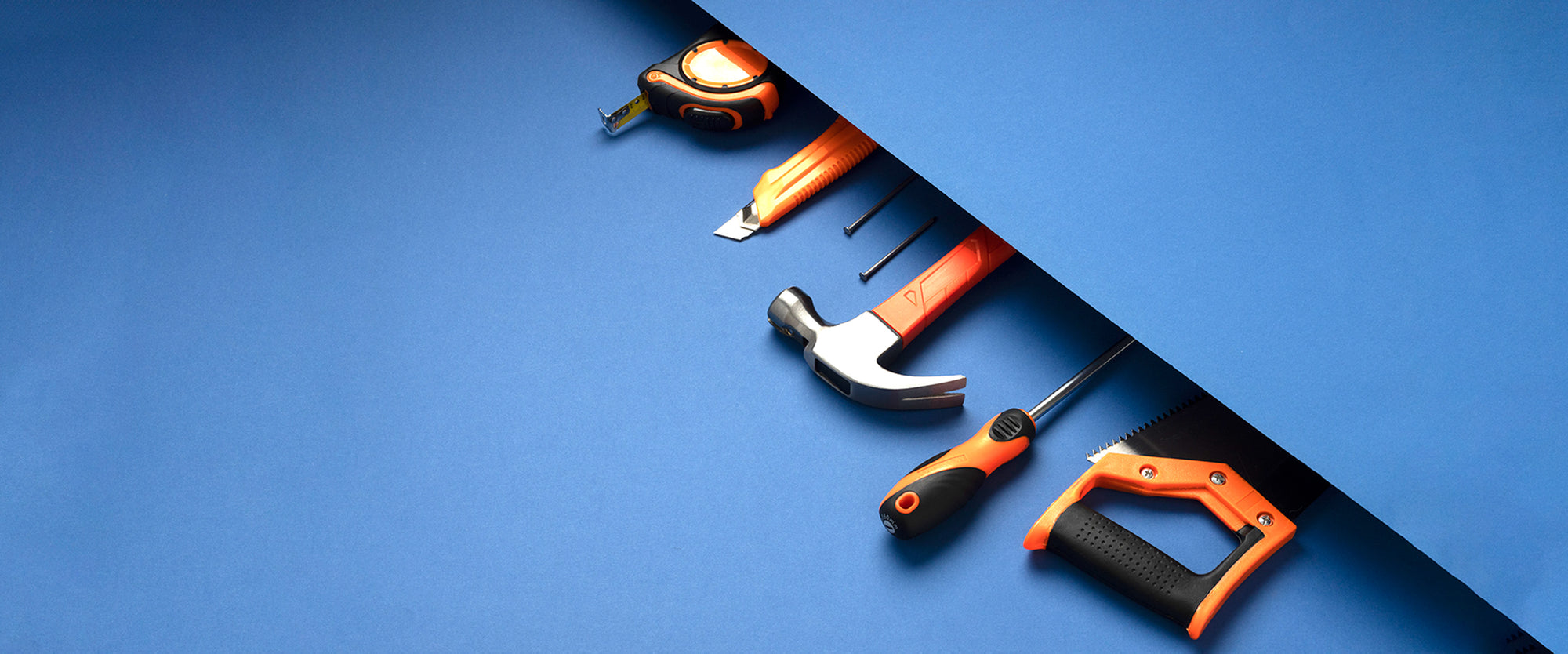 Tools arranged on a blue background